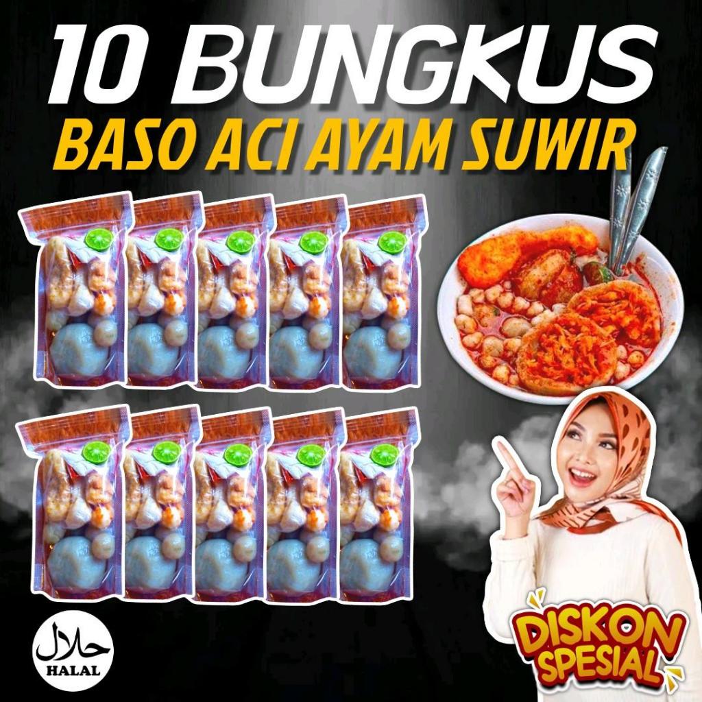 

10 Bungkus Boci Ayam Suwir Paket Banyak & Murah - Baso Aci Instan Ayam Suwir Pedas