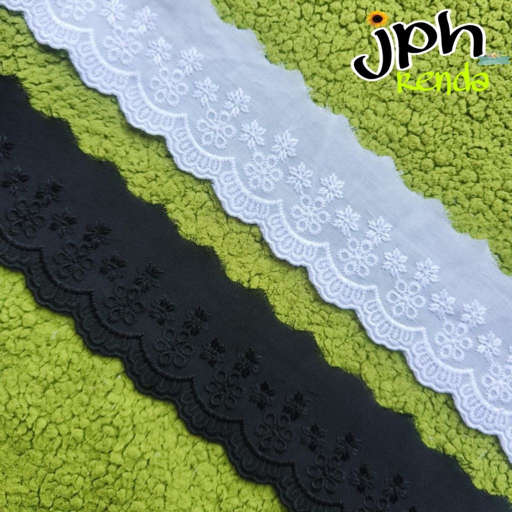 Renda katun jepang, renda katun bordir (per roll 15yard)