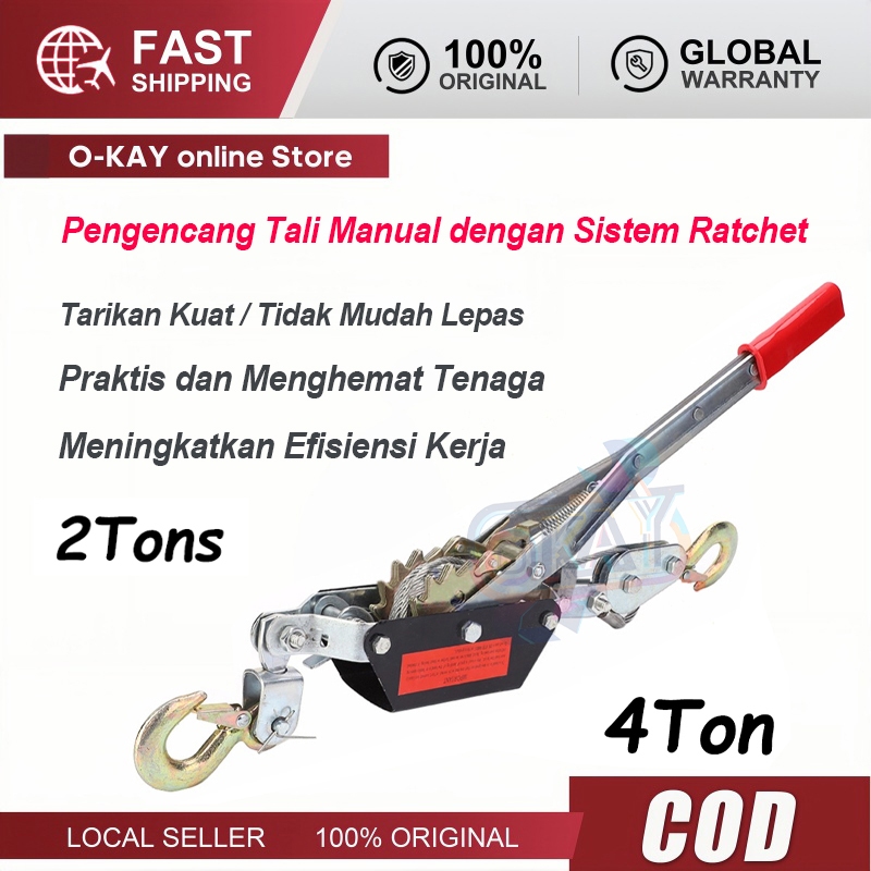 Takel Tangan Ratchet 2 Ton & 4 Ton, Hand Winch Offroad, Katrol Sling, Alat Derek Mobil, Harga Murah