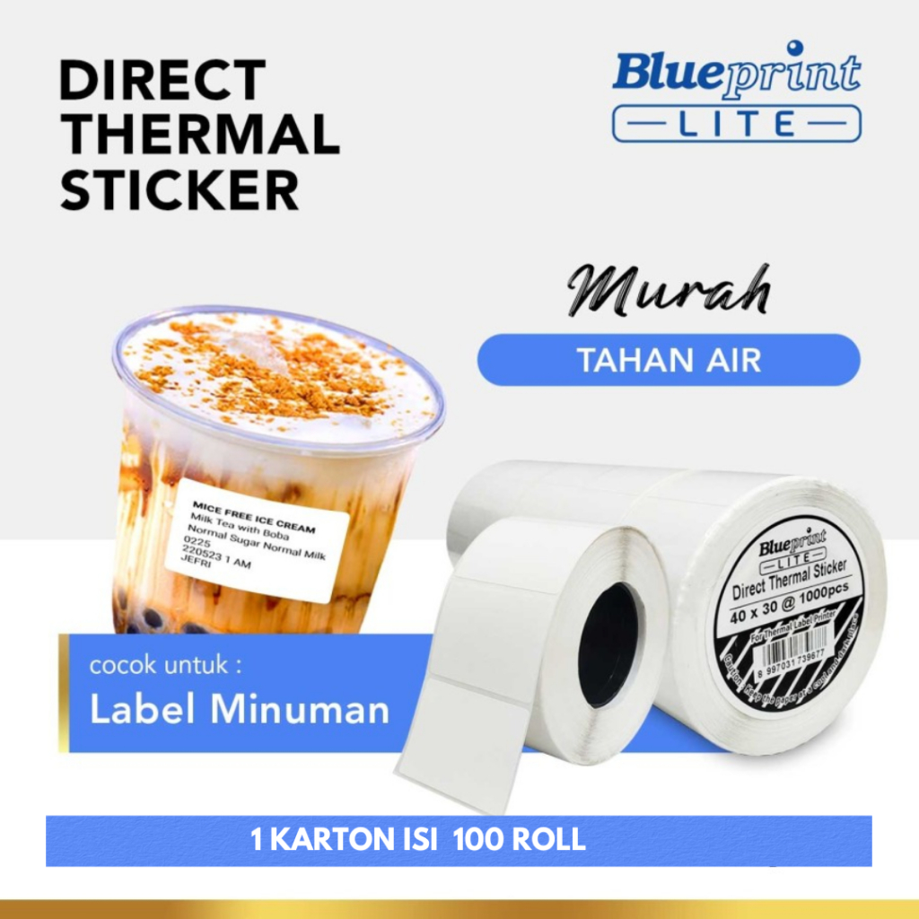 

Direct Thermal Sticker Label BLUEPRINT LITE 40x30 @1000 - 1 dus isi 100 Roll