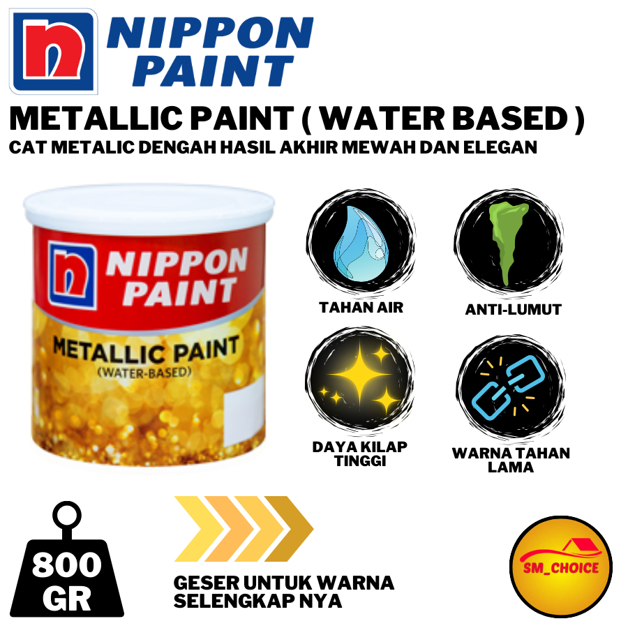 CAT NIPPON METALLIC PAINT GOLD 800 GRAM WATER BASE METALIC PAINT NIPPON PAINT