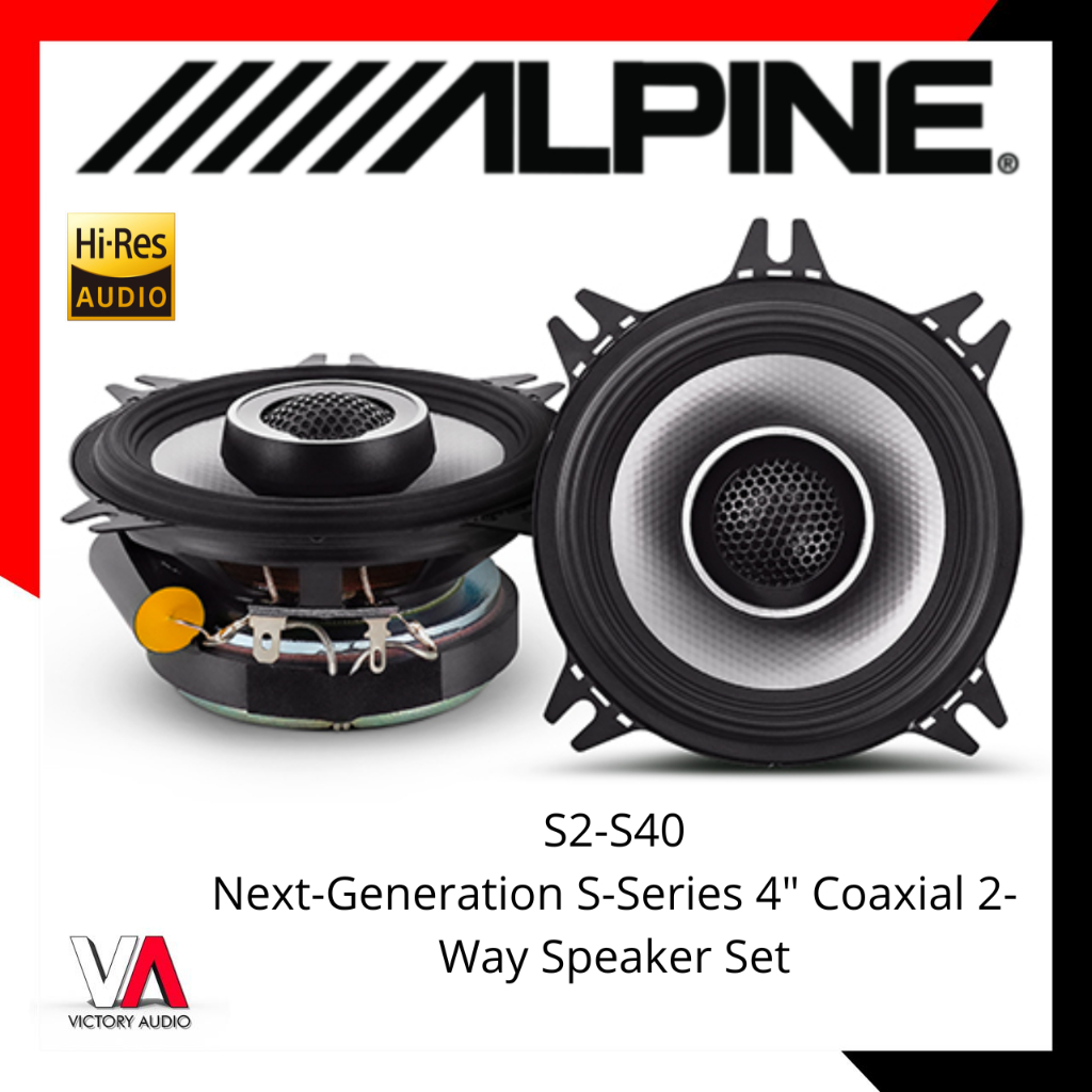 Alpine S-Series S2-S40 4 Inch Coaxial 2-Way Speaker SET