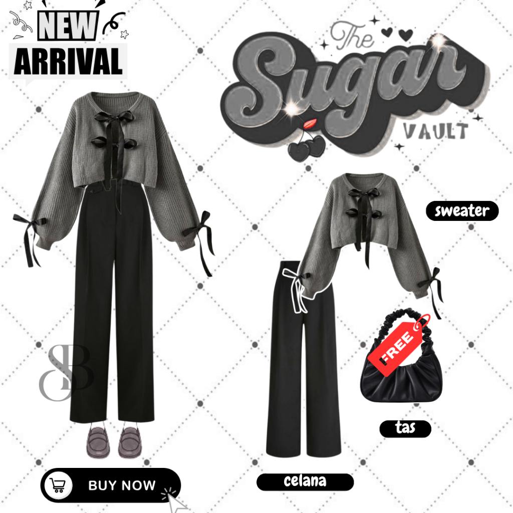 Oneset Korean Style ✿ OOTD Imut Kekinian ✿ Gaya Manis & Cozy (Sweate + Knit Pants + Free Tas) SB006