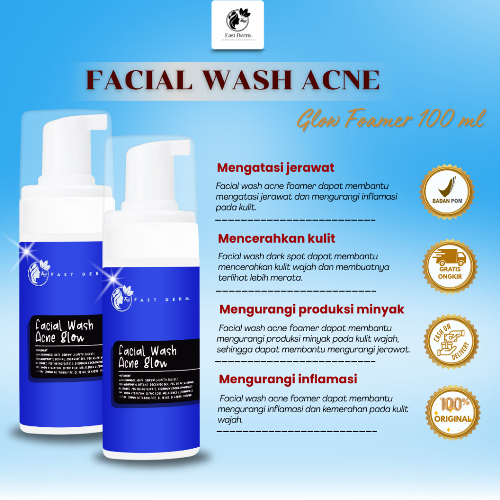 Fast Derm Facial Wash Acne Brightening Kemasan Biru