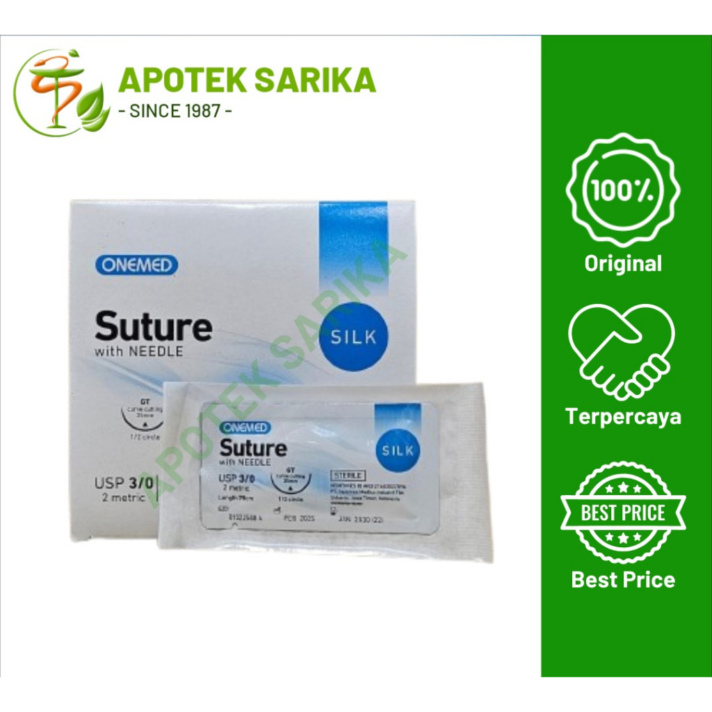 Onemed Benang Jahit With Needle 6 pcs - Silk Suture Braided With Needle