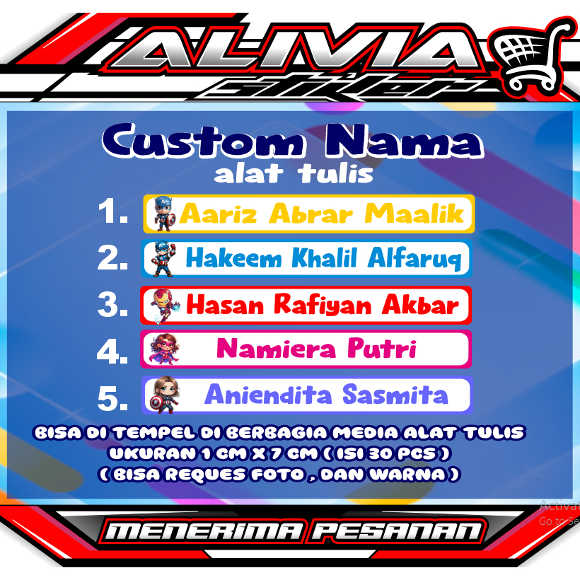 

Stiker Label Nama Alat Tulis-Stiker Bisa Custome-Stiker free Design-Stiker Harga Lembaran/ ( 1Lembar Isi 25 Pcs Lebih)
