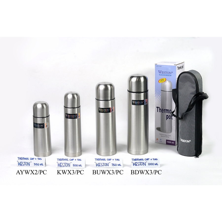 THERMOS THERMO POT CAP + TAS WESTON ORIGINAL Vacuum Bottle 350ML 500ML 750ML 1000ML