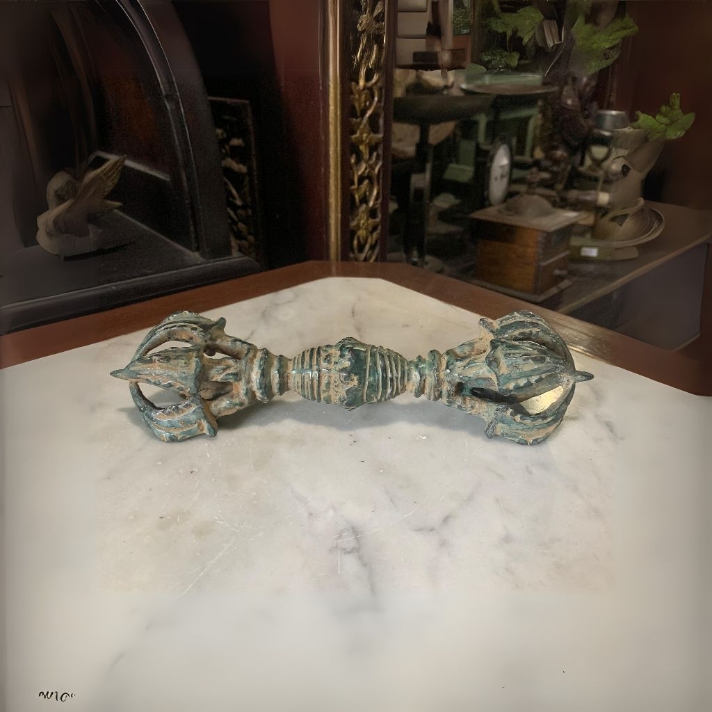 Vajra Perunggu Kecil Ukir Melingkar Lawas Jadul