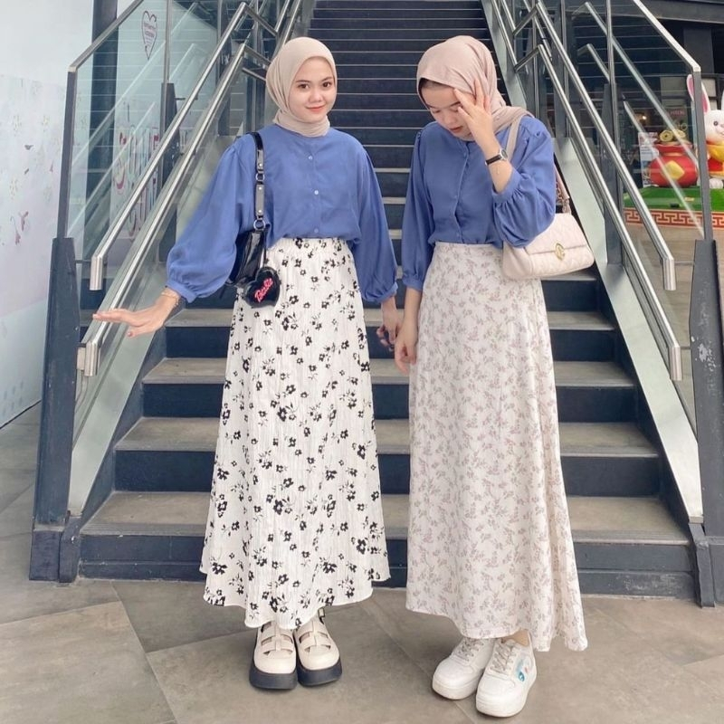 ROK JUMBO MOTIF BUNGA | FLORAL SKIRT JUMBO | FLORAL SKIRT VINTAGE KOREAN STYLE  | SAKURA PATTERN SKI