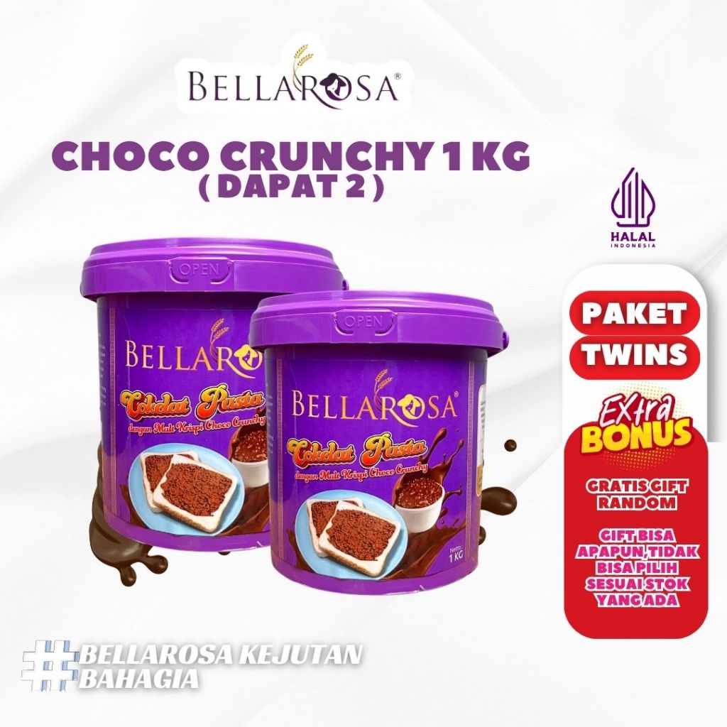

[PAKET TWINS] BELLAROSA Choco Crunchy Selai Coklat Malt Krispi @1 Kilogram x 2 + FREE GIFT