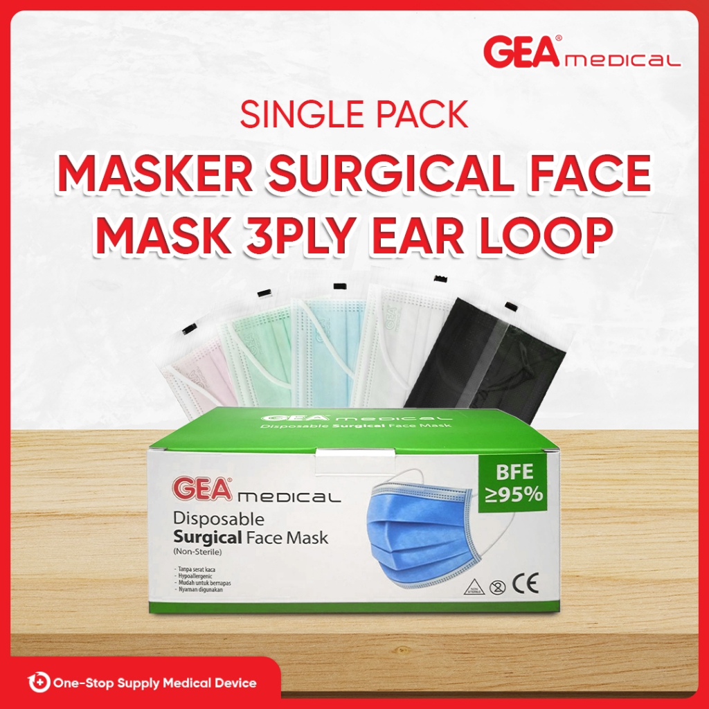 GEA Masker Surgical Face Mask 3ply Earloop Single Pack