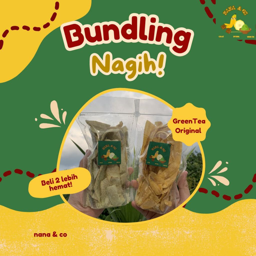 

Bundling Kripik Pisang Nana & Co Varian Greentea & Original - Snack Pisang Premium Renyah, Rasa Unik dan Kekinian, Cocok Buat Teman Ngopi atau Me Time