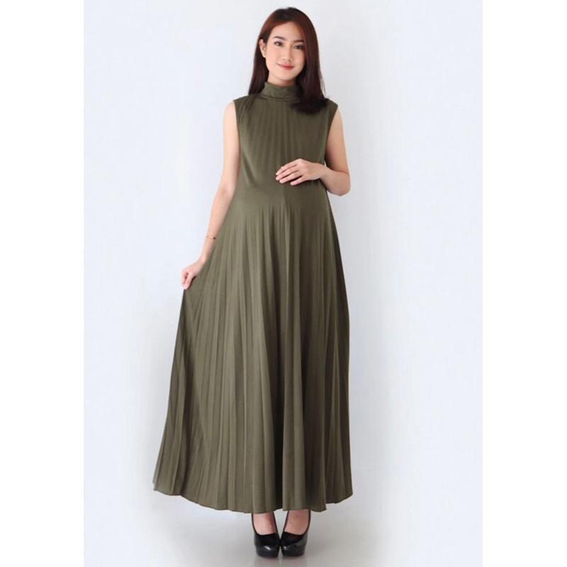 Baju Hamil Kekinian Dress Panjang - Dress Plisket Premium Bumil Wanita