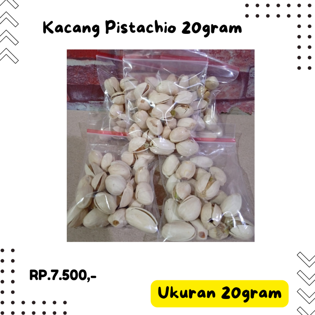 

Kacang Pistachio 20 gram Kacang khas Arab Kulit Putih Pistacio Panggang,,,,,,
