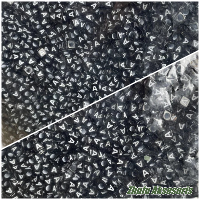 1pon manik huruf kotak khusus huruf A hitam putih