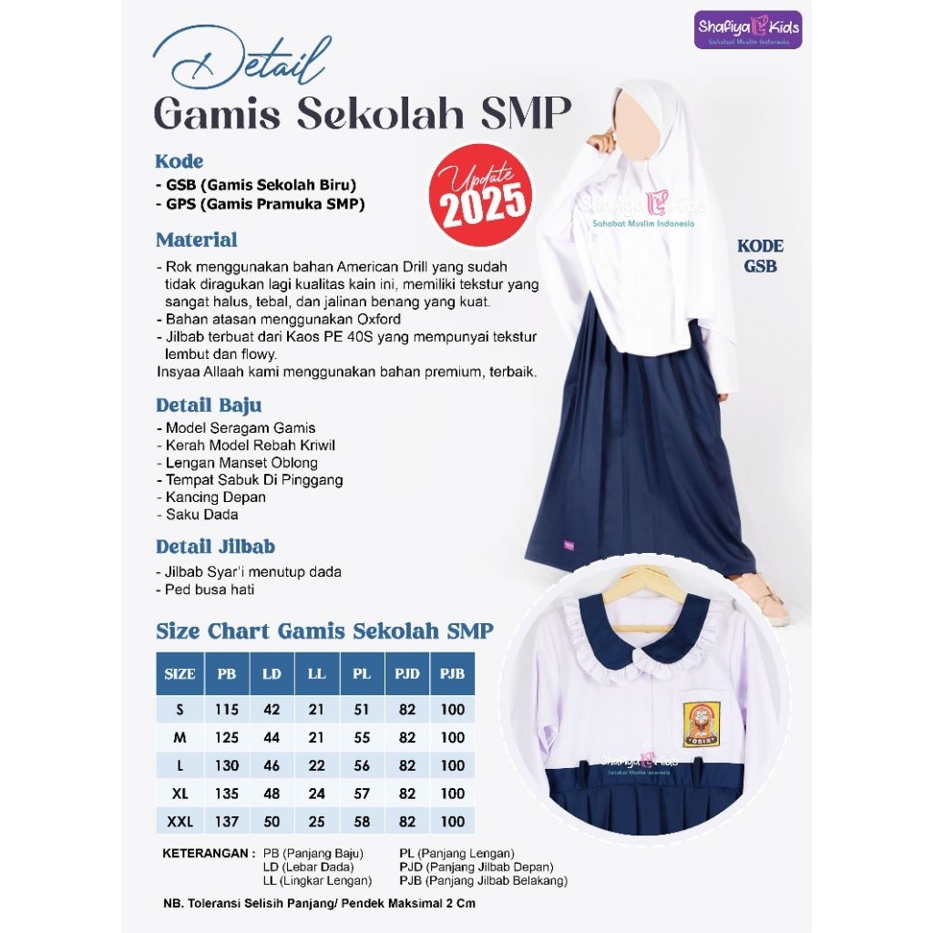 Official Sk Shafiya Kids Baju Gamis Seragam Sekolah Smp Anak Perempuan Biru Putih Pramuka