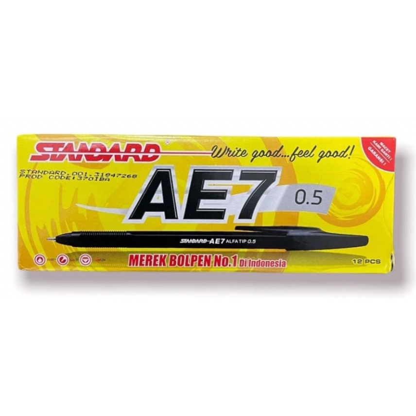 

Pulpen/Pena/Bolpoin Standard AE7 0.5 mm Black Hitam (Isi 12)