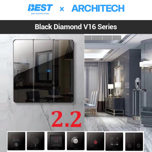 ARCHITECH V16 DIAMOND BLACK SAKLAR HOTEL DAN RUMAH /STOP KONTAK LAMPU / SAKLAR LAMPU HOTEL