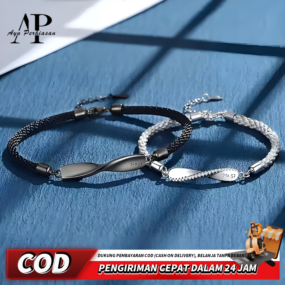 Gelang | Gelang Pasangan Lingkaran Mobius, Desain Eksklusif, Customisasi, Set Tali Benang, Hadiah Na