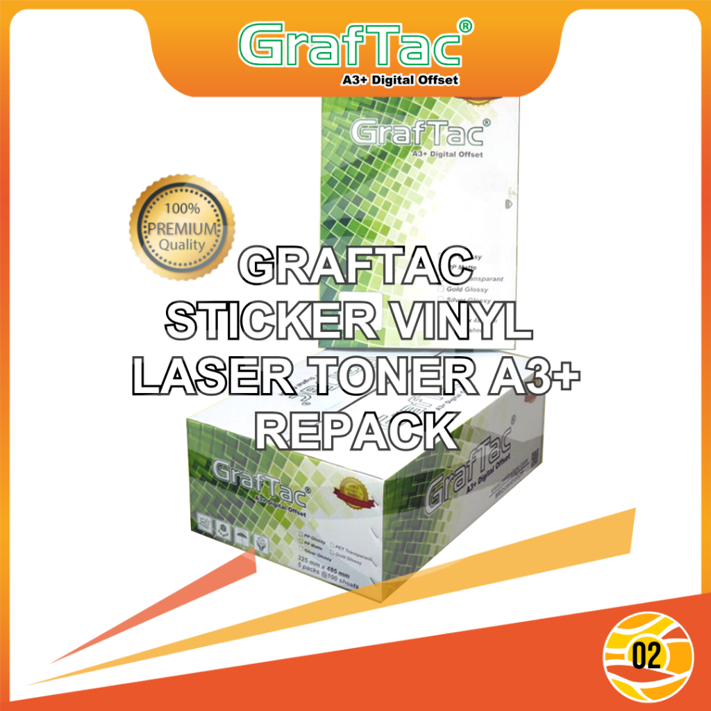 

Graftac Sticker Vinyl A3+ PP White Gloss Matte/PET Gloss Transparan Stiker Digital Print Repack 25