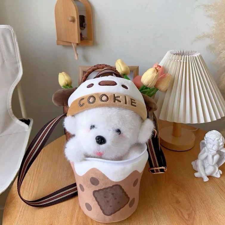 TAS BONEKA ESTETIK ISI ANJING MINI - MAINAN & FASHION BONEKA TAS MINUMAN ANJING