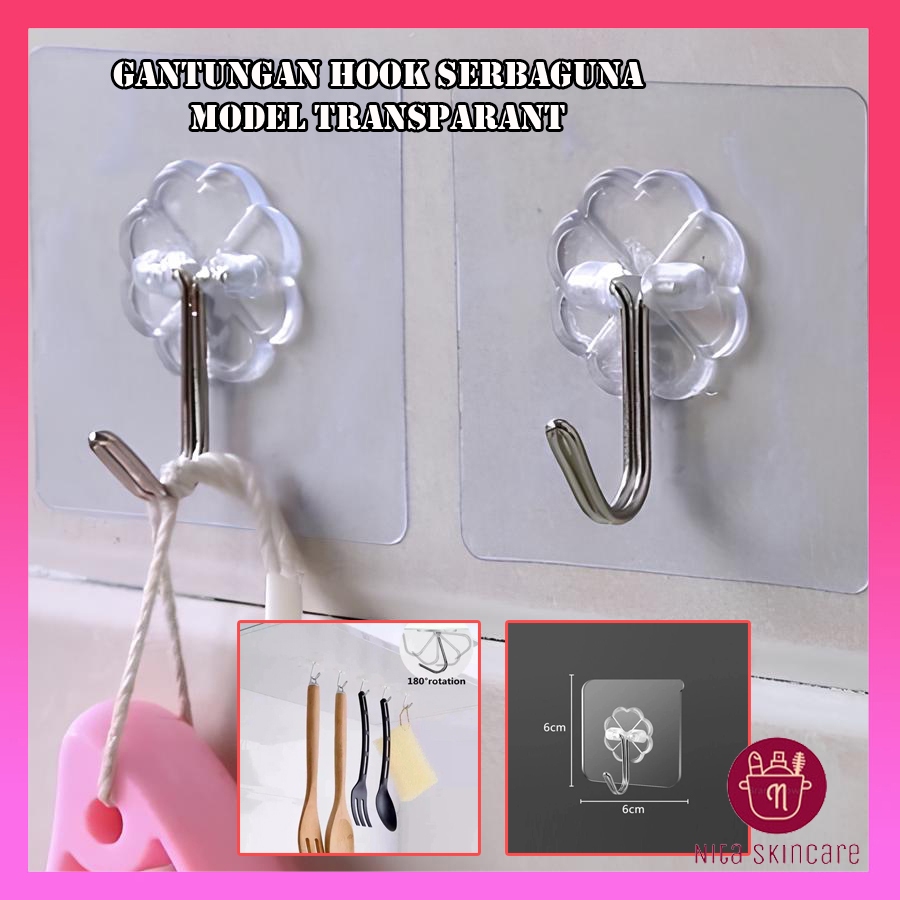 Gantungan Transparan Hook Tempel Dinding Kuat Serbaguna Aksesoris Dapur
