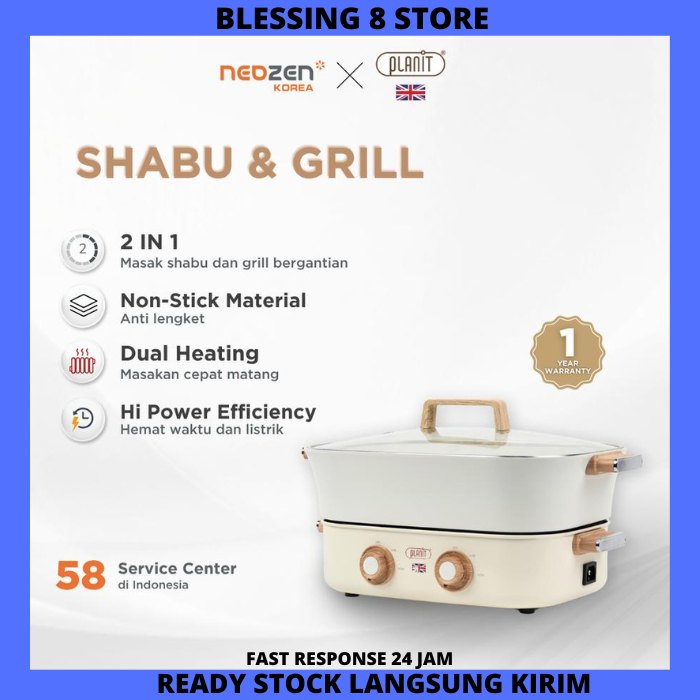 Neozen x Planit Shabu Grill Alat Masak Shabu Hot Pot Multifungsi 2 in 1 Low Watt Korean Bbq Grill Pa