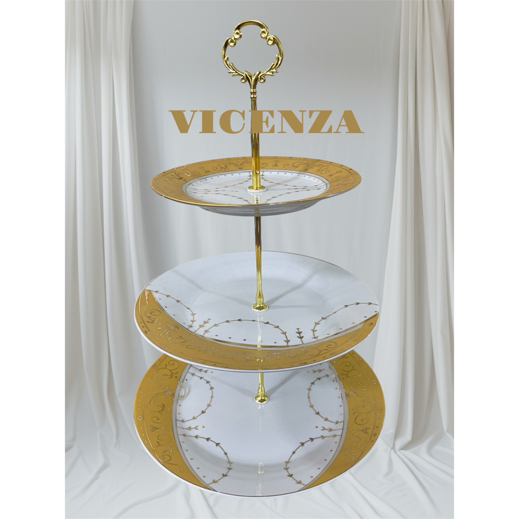 Piring susun 3 keramik-Cake stand 3 tier-Piring kue bertingkat keramik Vicenza