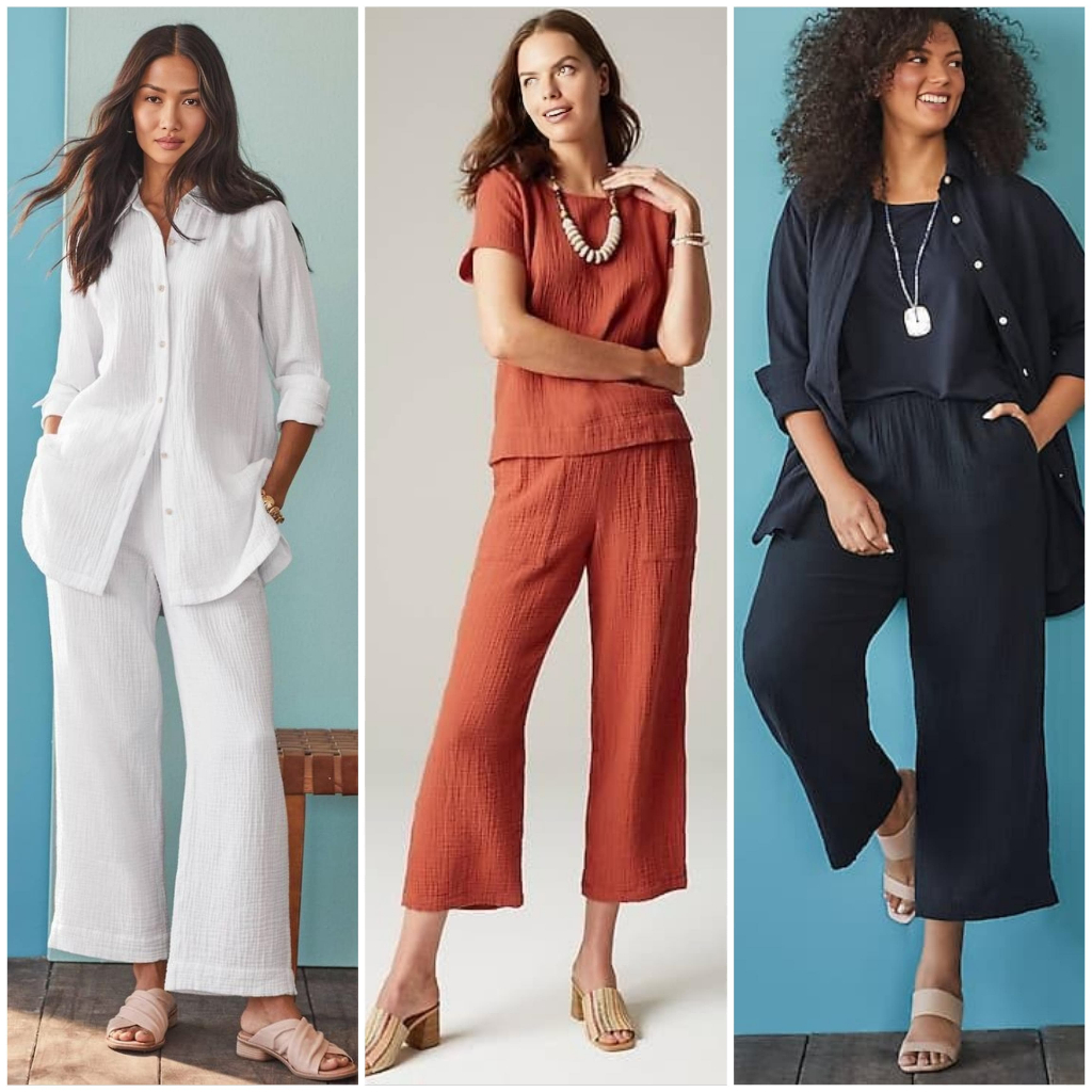 Celana J.Jill Cotton Gauze Cropped Wide Leg Pants