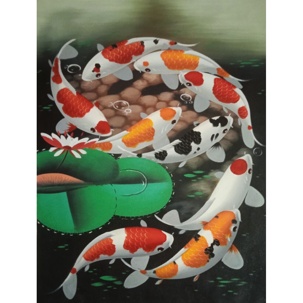 Lukisan Asli Bukan Cetak Ikan Koi 9Ekor Ukuran 80cm x 60cm