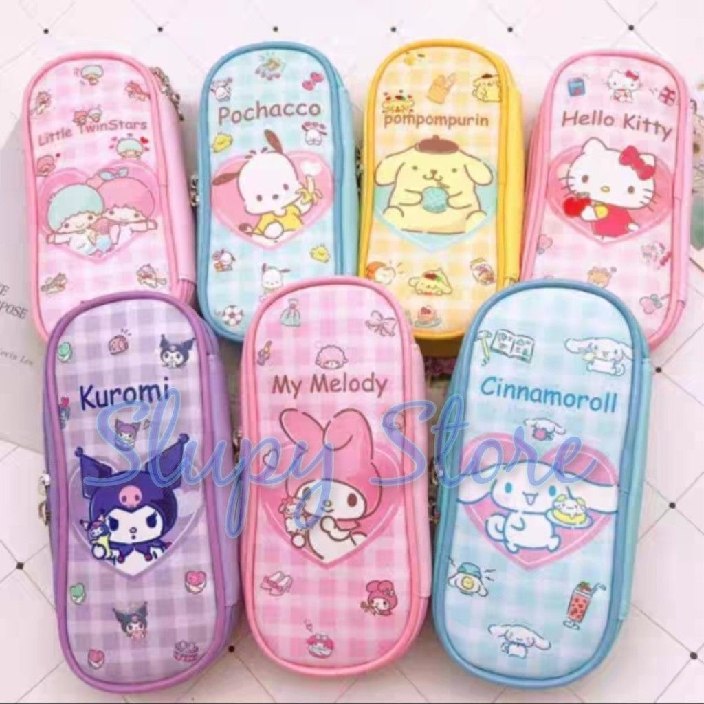 

SLP Pouch tempat pensil LOVE Kuromi Melody Cinnamoroll Hello Kitty Pochacco Pompompurin Twin Stars Hangyodon