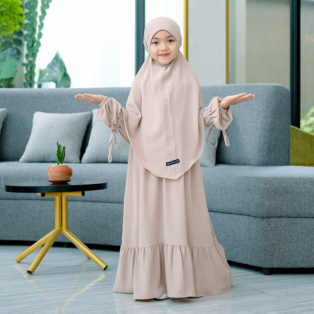 Hayana Kids,Medina Set Gamis Anak Syar’i Khimar Bergo Free Cadar Bandana Untuk Usia 2-12Tahun