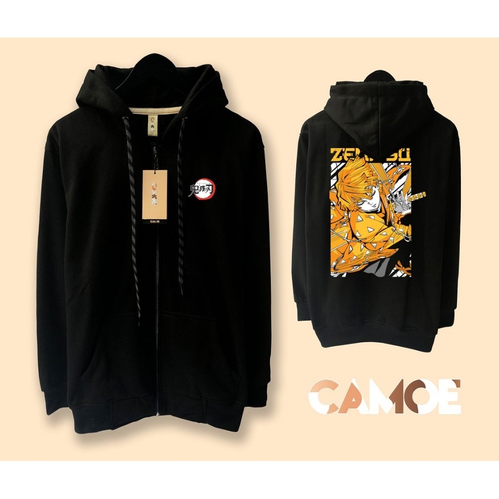 Jaket Hoodie Zipper Anime Demon Slayer Zenitsu Agatsuma Sword Kimetsu No Yaiba