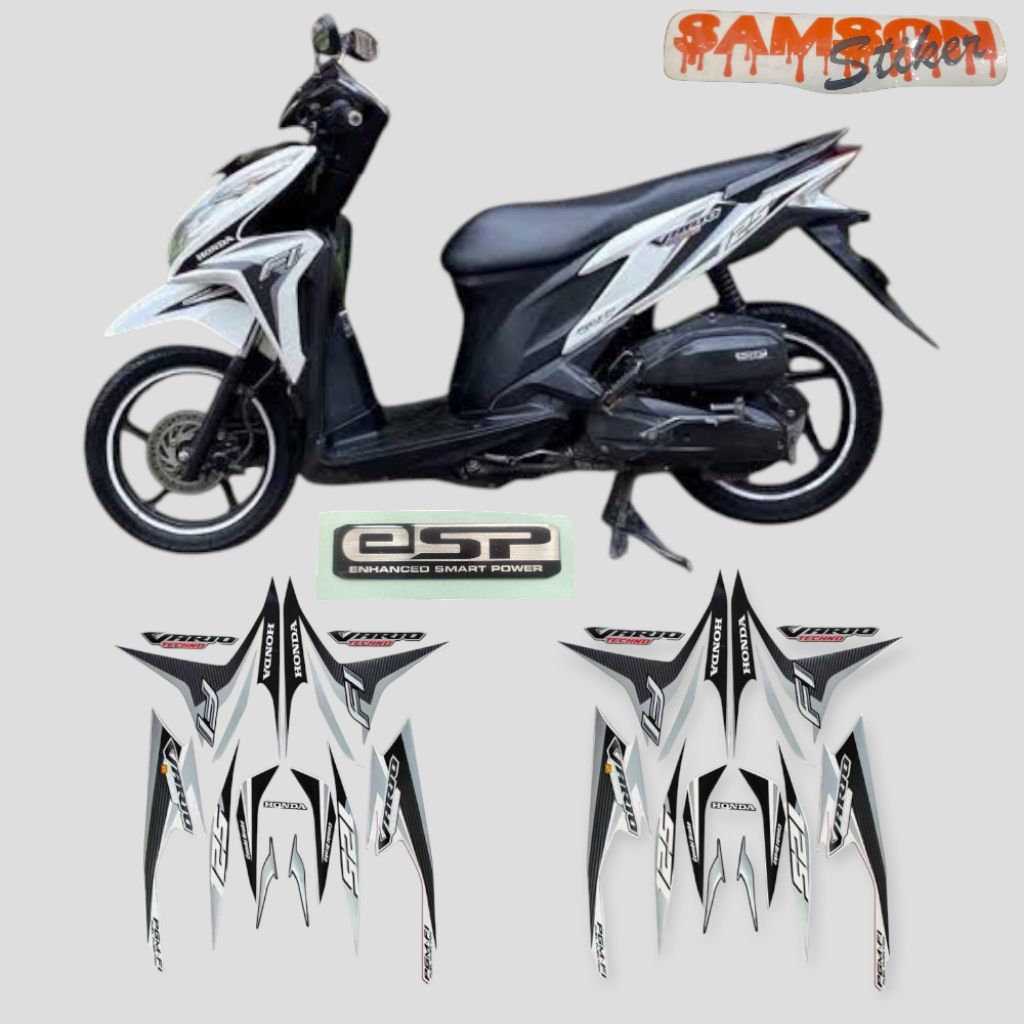 stiker striping lis les polet bodi motor honda vario techno 125 old 2014 putih silver full body