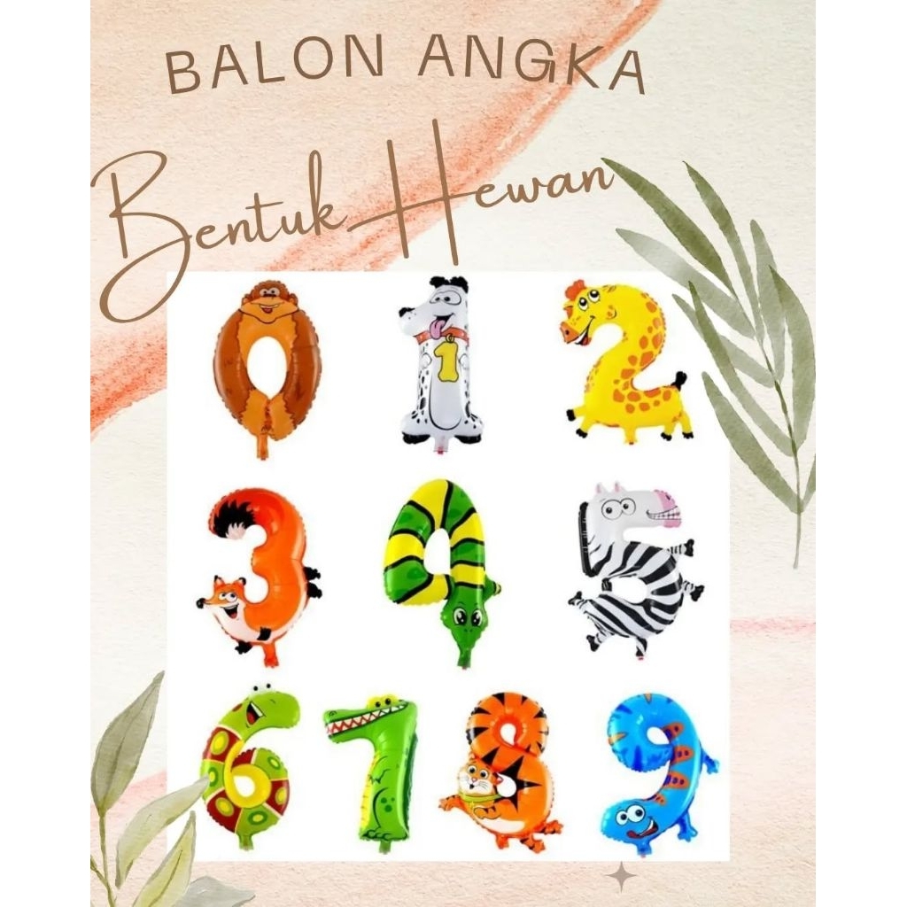 balon angka / balon angka lucu / balon angka hewan