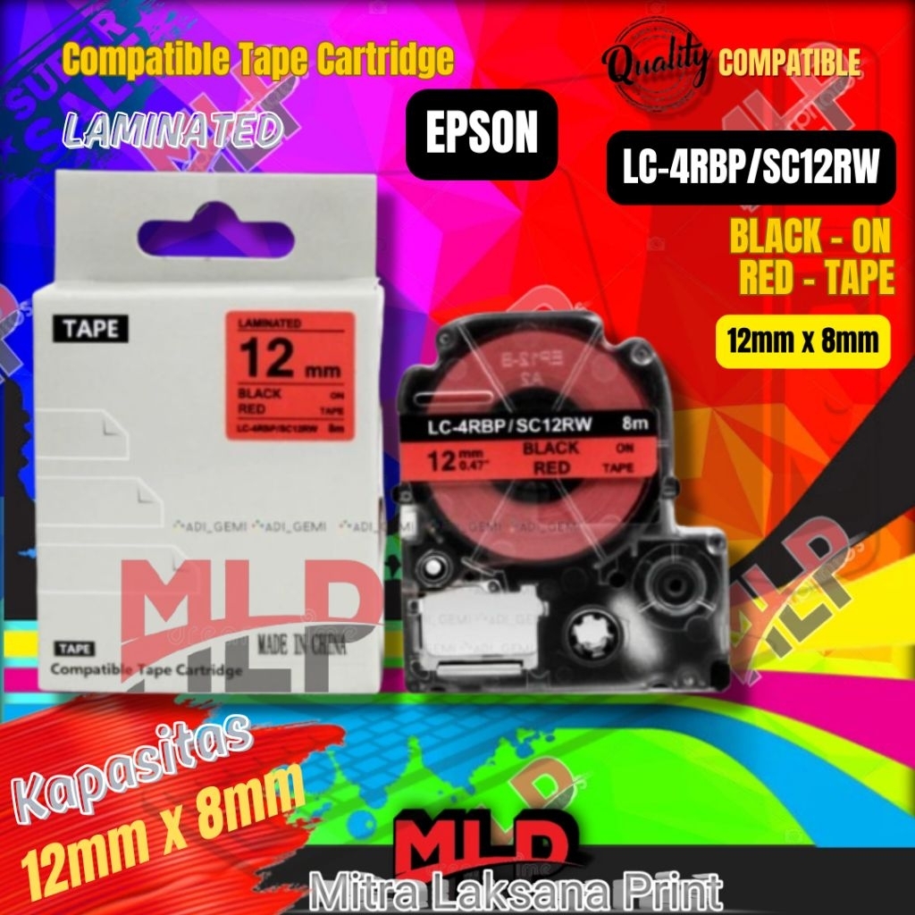 

Label Tape Epson 12mm Black On Red Compatible Catridge LC-4RBP / SC12RW