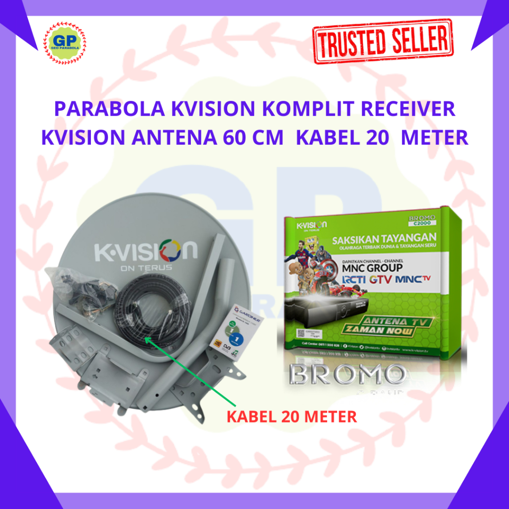 PARABOLA KUBAND KOMPLIT ANTENA 60 CM KABEL 20 METER TERMASUK RECEIVER DAN LNB KUALITAS TERBAIK