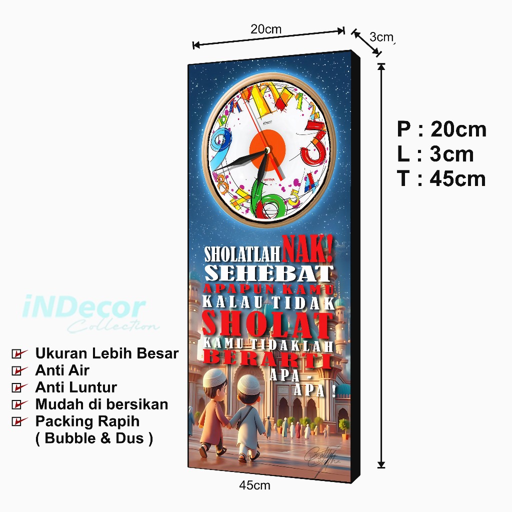 Jam Dinding Quotes / Hiasan Dinding Motivasi Islami Solatlah Nak / Jam Dinding Islami
