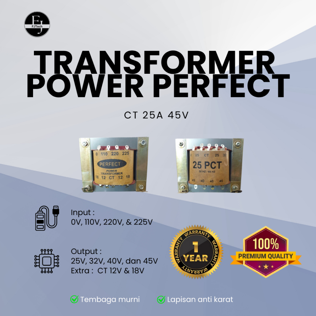 POWER PERFECT Transformer 25 CT | Trafo 25A 45V | Tembaga Murni