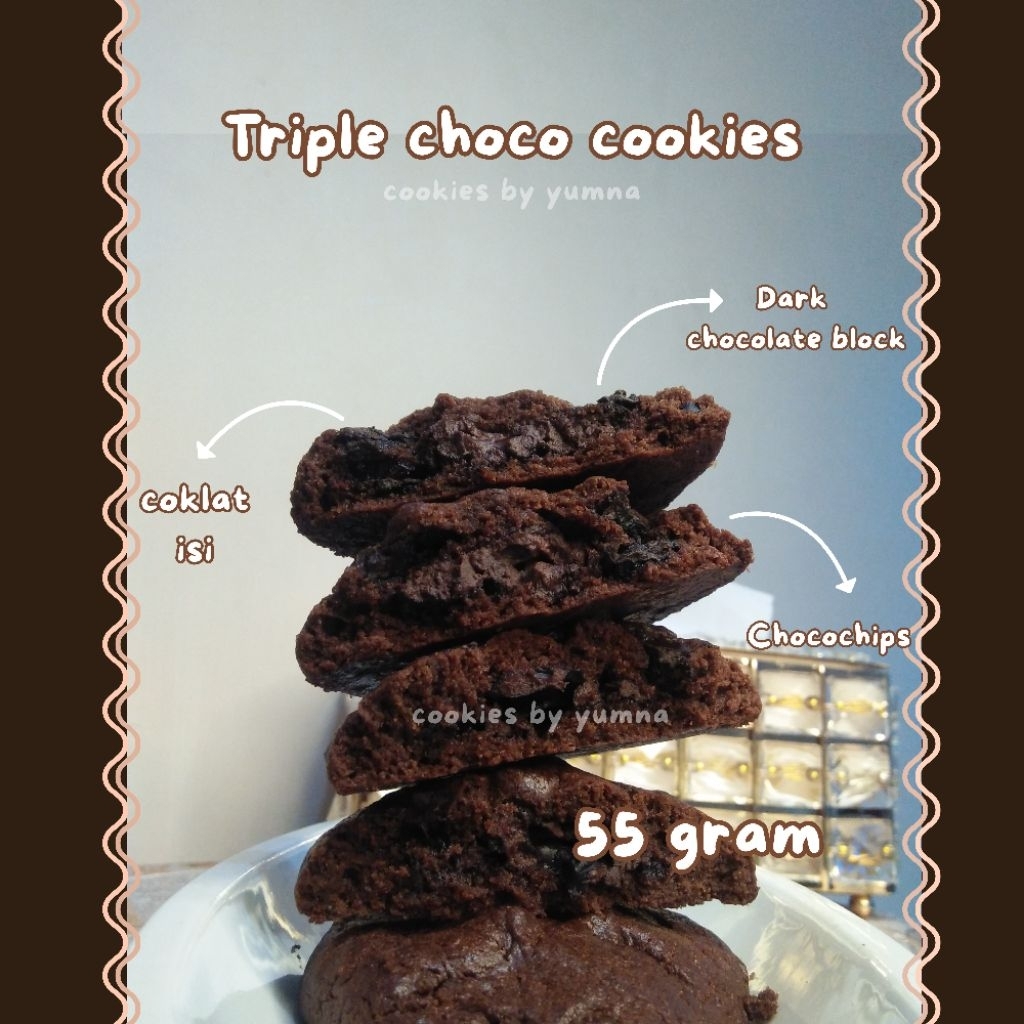 

(minimal order 2pcs) triple chocolate soft cookies 55 g | soft baked cookies w brown n palm sugar | soft cookies