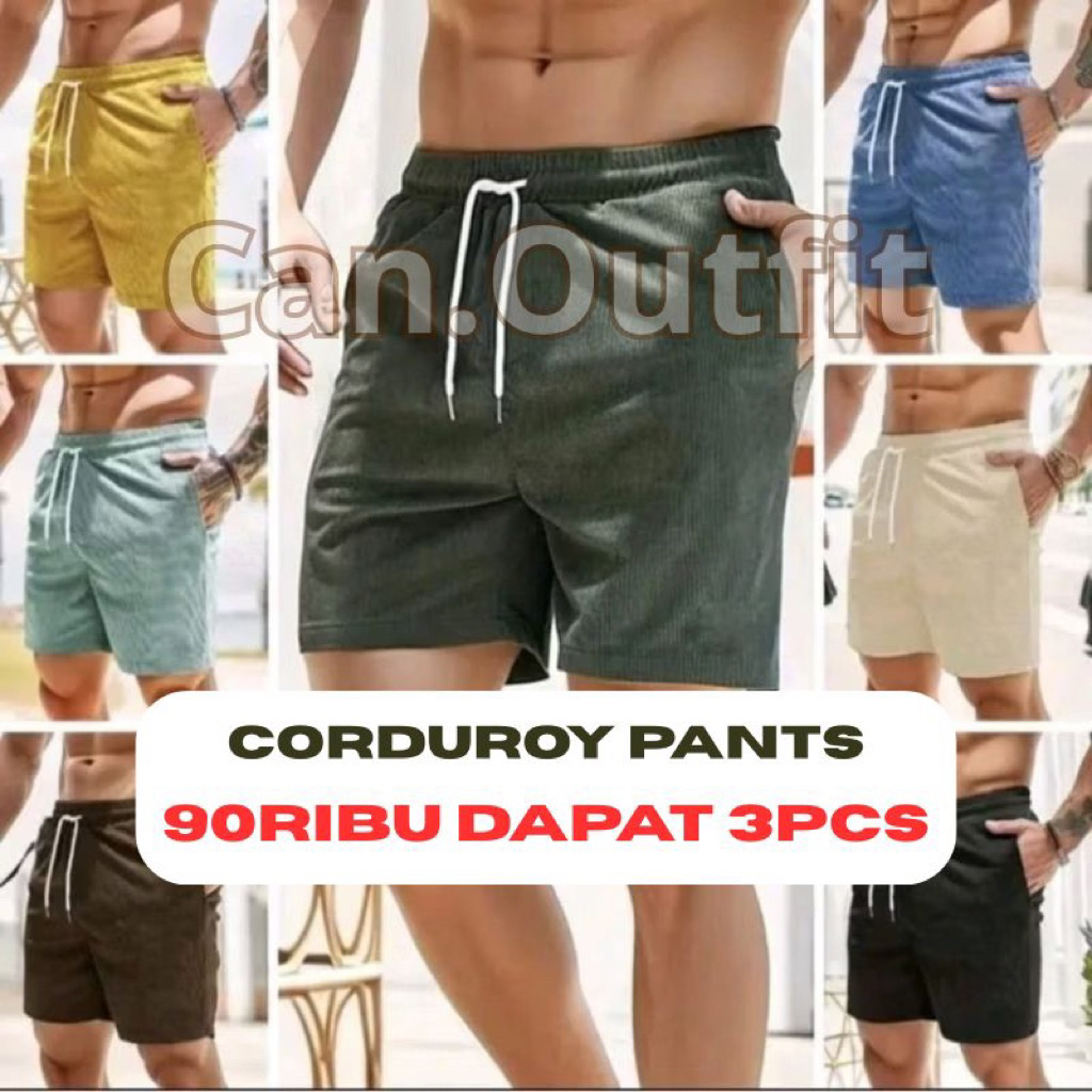paket 3 pcs celana pendek corduroy pria wanita premium quality celana santai unisex