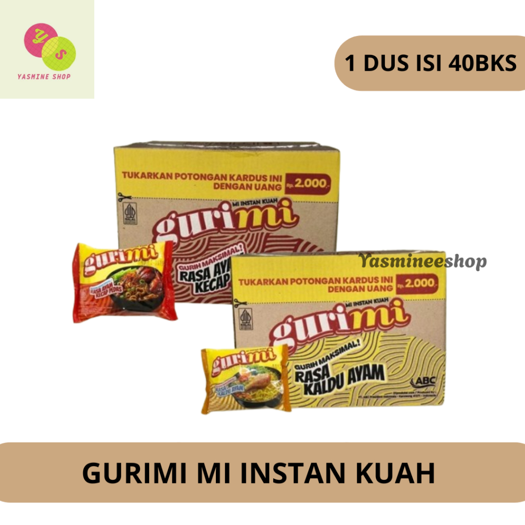 

1 DUS GURIMI Mi Instan Rasa Ayam Kecap Pedas & Kaldu Ayam (40pcs x 60gr) - Mie Termurah