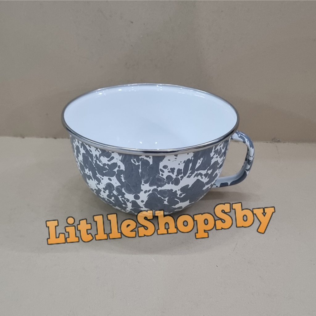 Soup Mug Enamel 14cm Grey Abu Abu Blirik doreng
