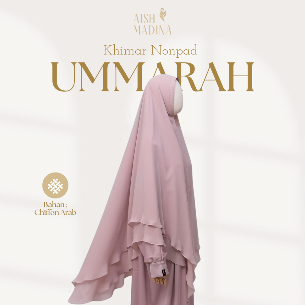 Khimar Syari Premium Ummarah Nonpad Aishmadina Hijab Double Layer Arabian Sifon with Cadar