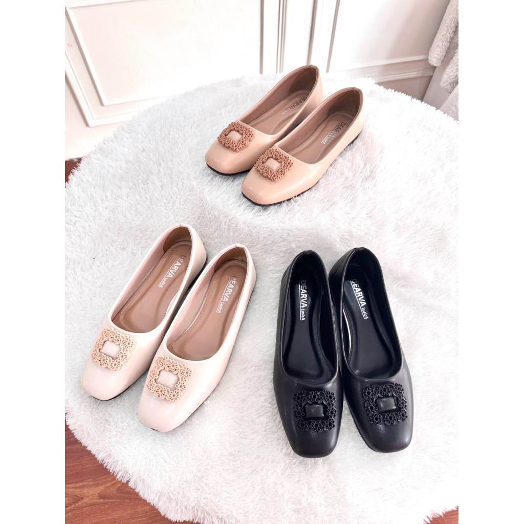 sepatu flat shoes balet wanita Louisdear B13 bahan kulit Dove mewah lembut empuk dipakai