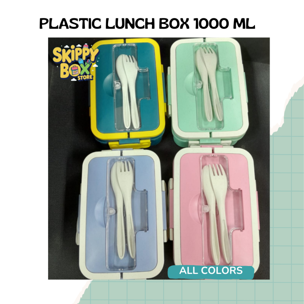 PLASTIC LUNCH BOX 1000ML - KOTAK MAKAN PLASTIK 1000ML + SENDOK GARPU