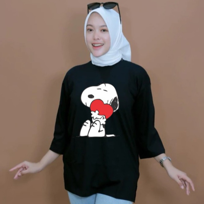 Snopy Lv Top - Kaos Atasan Oversize Wanita Lengan Panjang - Kaos Oversize Wanita Lengan 7/8