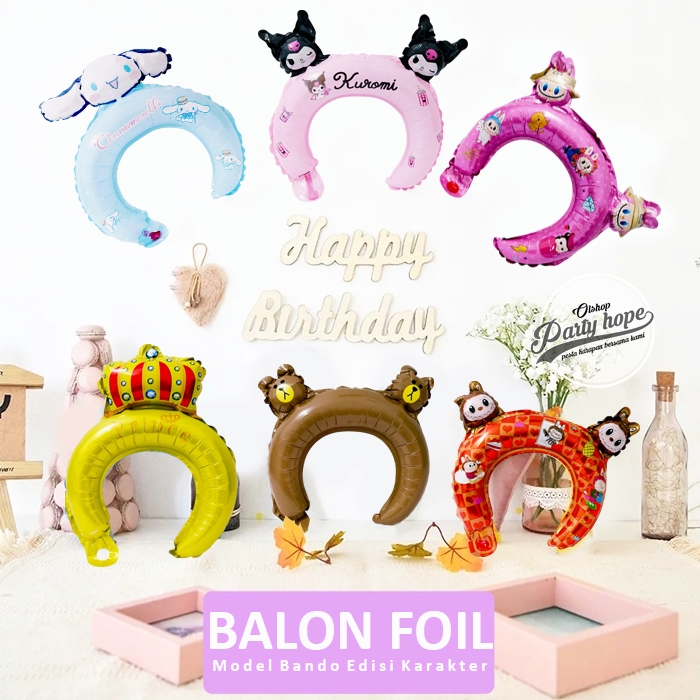 Balon Bando karakter / Balon Foil Bando kuromi / bando balon foil anak karakter labubu / balon bando