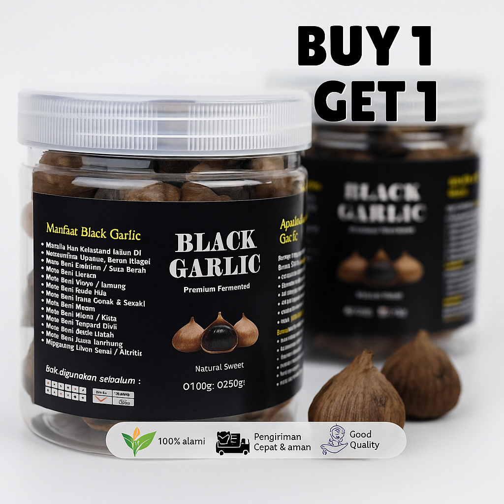 

Buy 1 Get 1 Bawang Hitam Lanang Khawanique Berat 250gr | Black Garlic Tunggal Kualitas Premium 250g