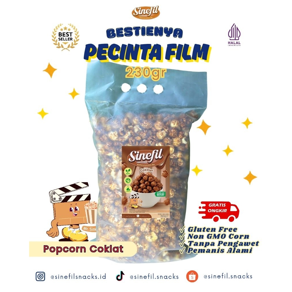 

[Lezat] Popcorn rasa coklat 500gram-SINEFIL POPCORN/ Cemilan enak, sehat, renyah dan lezat